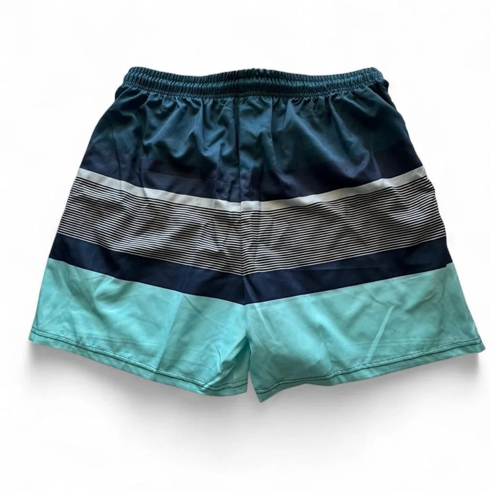 Blue and Grey Striped Men’s Swim Trunks Shorts Suit XL (Measures 32 Waist)